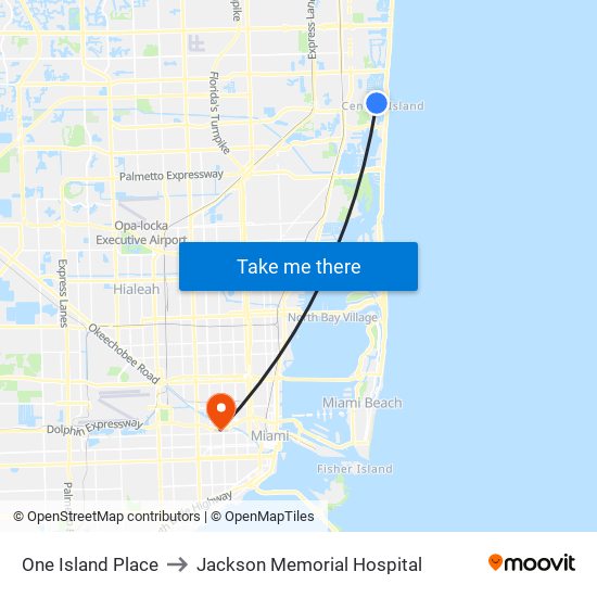 One Island Place to Jackson Memorial Hospital map