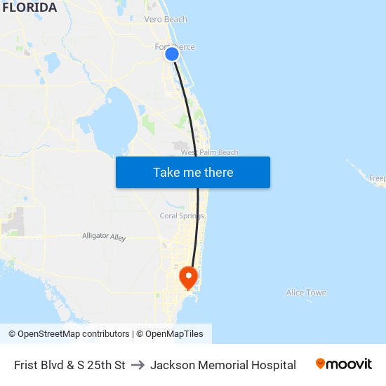 Frist Blvd & S 25th St to Jackson Memorial Hospital map