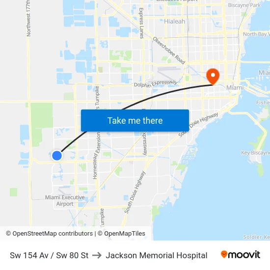 Sw 154 Av / Sw 80 St to Jackson Memorial Hospital map