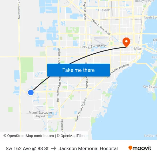 Sw 162 Ave @ 88 St to Jackson Memorial Hospital map