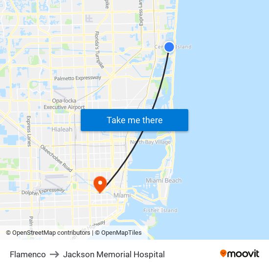 Flamenco to Jackson Memorial Hospital map