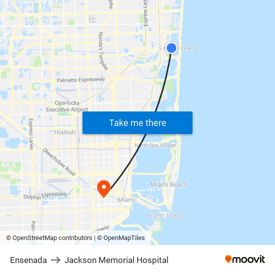 Ensenada to Jackson Memorial Hospital map