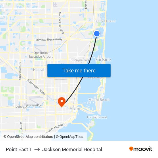 Point East T to Jackson Memorial Hospital map