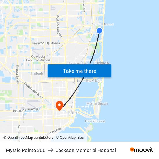 Mystic Pointe 300 to Jackson Memorial Hospital map