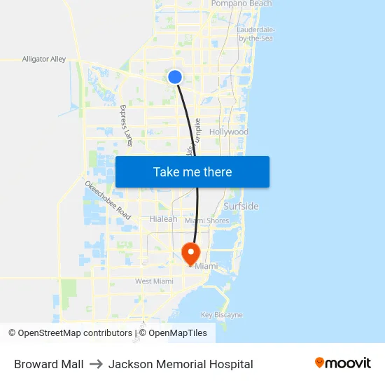 Broward Mall to Jackson Memorial Hospital map