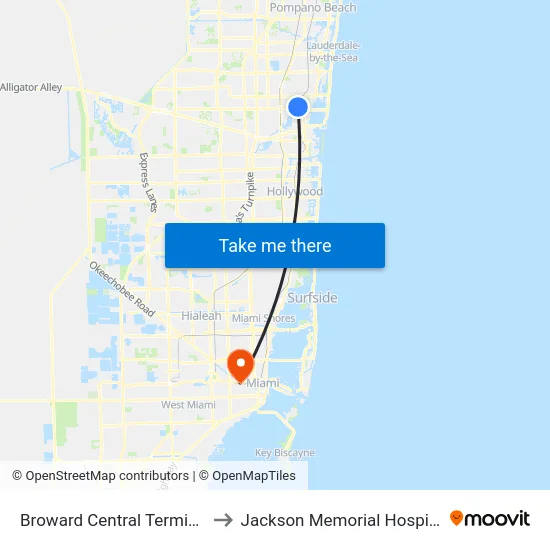 Broward Central Terminal to Jackson Memorial Hospital map