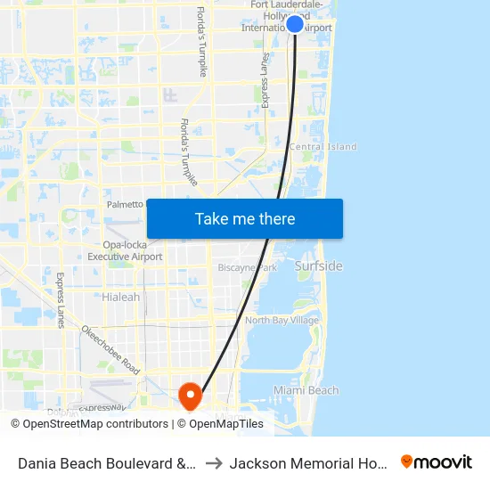 Dania Beach Boulevard & US 1 to Jackson Memorial Hospital map
