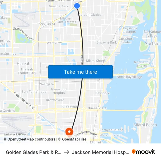 Golden Glades Park & Ride to Jackson Memorial Hospital map
