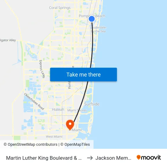 Martin Luther King Boulevard & Dixie Highway Pompano to Jackson Memorial Hospital map
