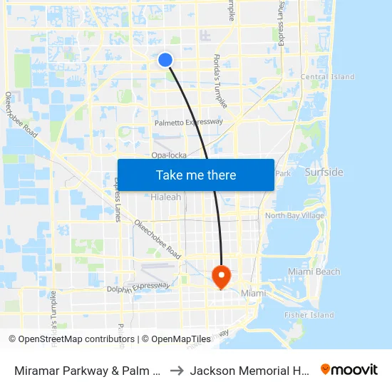 Miramar Parkway & Palm Avenue to Jackson Memorial Hospital map