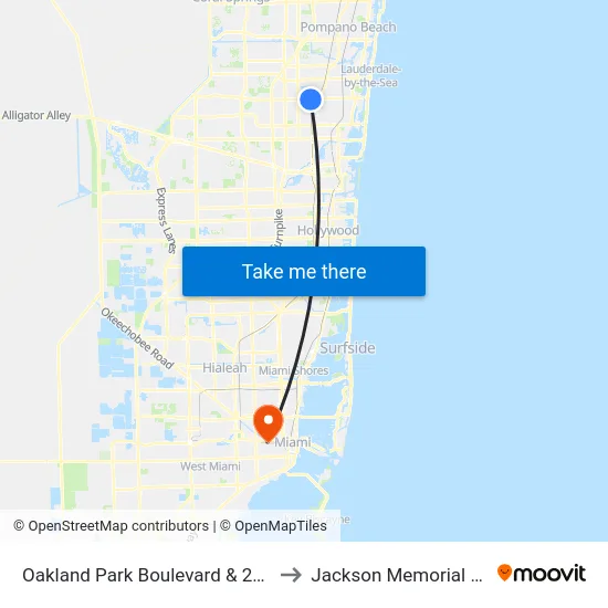 Oakland Park Boulevard & 21st Avenue to Jackson Memorial Hospital map