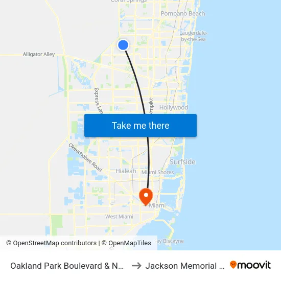 Oakland Park Boulevard & Nob Hill Road to Jackson Memorial Hospital map