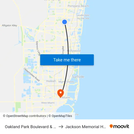 Oakland Park Boulevard & US 441 to Jackson Memorial Hospital map