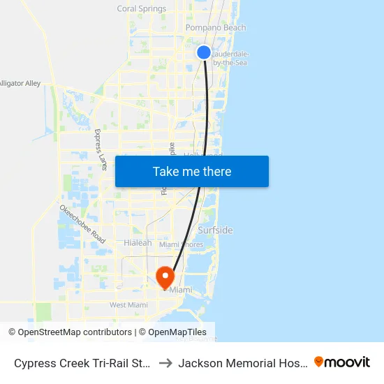 Cypress Creek Tri-Rail Station to Jackson Memorial Hospital map