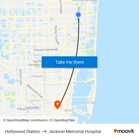 Hollywood Station to Jackson Memorial Hospital map