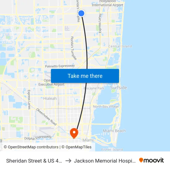 Sheridan Street & US 441 to Jackson Memorial Hospital map