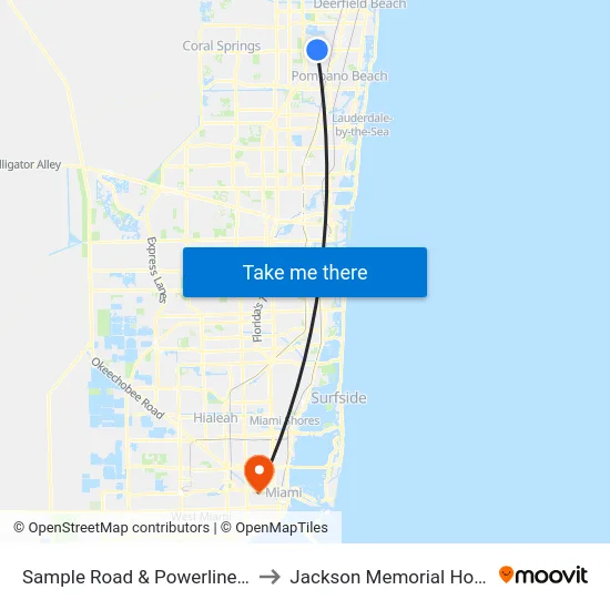 Sample Road & Powerline Road to Jackson Memorial Hospital map