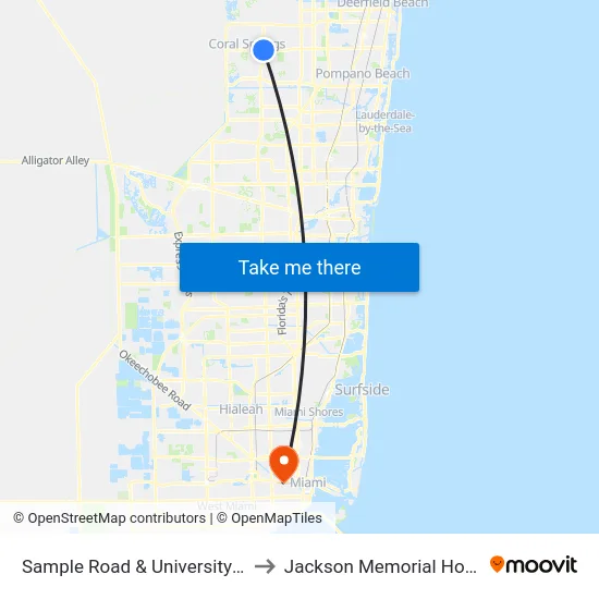 Sample Road & University Drive to Jackson Memorial Hospital map