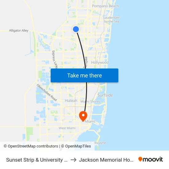 Sunset Strip & University Drive to Jackson Memorial Hospital map