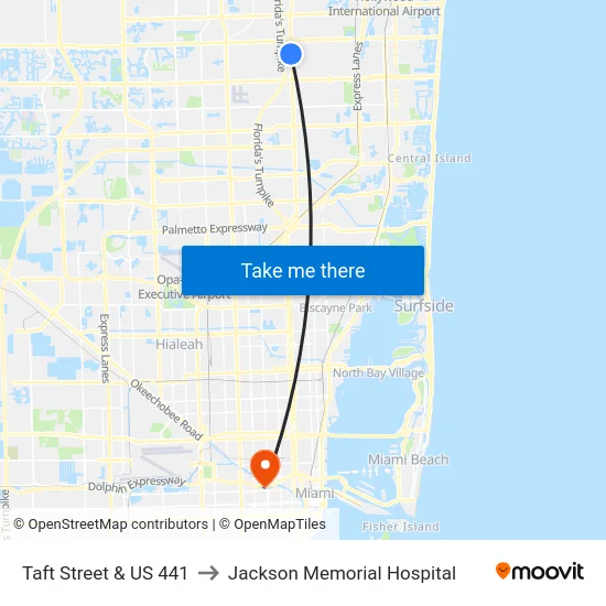 Taft Street & US 441 to Jackson Memorial Hospital map
