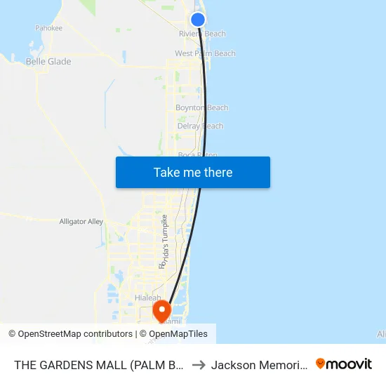 THE GARDENS MALL (PALM BEACH GARDENS) to Jackson Memorial Hospital map