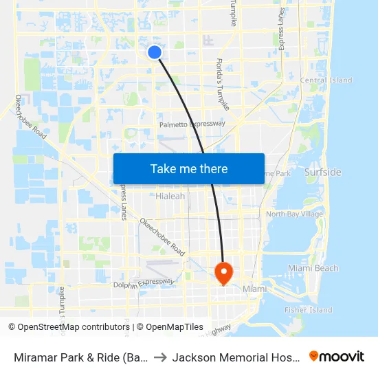 Miramar Park & Ride (Bay 1) to Jackson Memorial Hospital map
