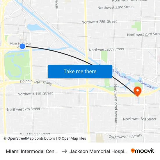Miami Intermodal Center to Jackson Memorial Hospital map