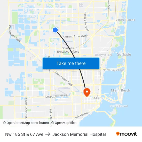 Nw 186 St & 67 Ave to Jackson Memorial Hospital map