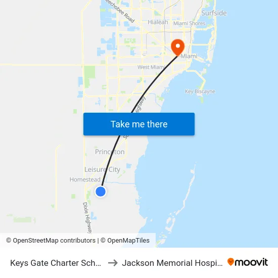 Keys Gate Charter School to Jackson Memorial Hospital map