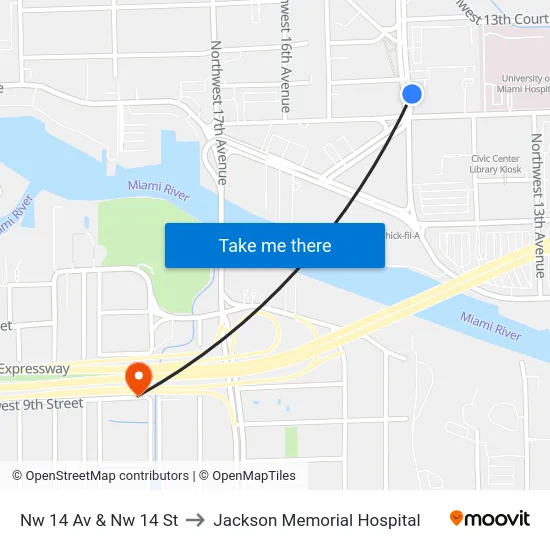 Nw 14 Av & Nw 14 St to Jackson Memorial Hospital map