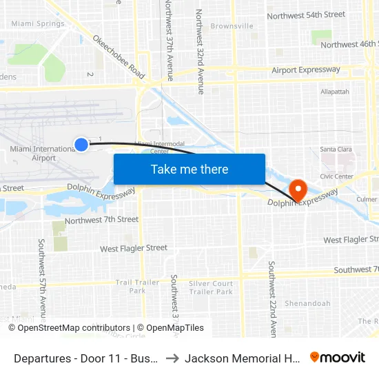 Departures - Door 11 - Bus Zone 2 to Jackson Memorial Hospital map