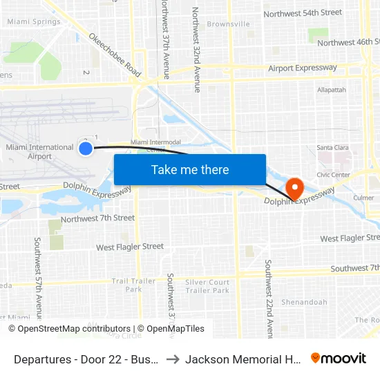 Departures - Door 22 - Bus Zone 4 to Jackson Memorial Hospital map