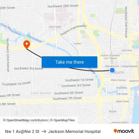 Nw 1 Av@Nw 2 St to Jackson Memorial Hospital map