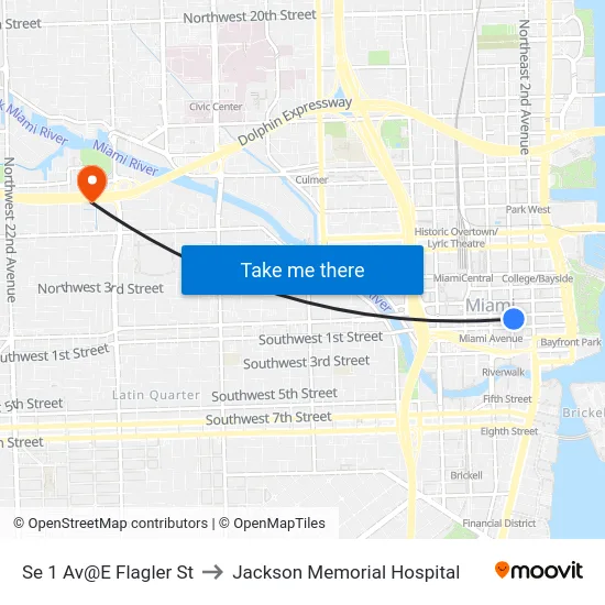 Se 1 Av@E Flagler St to Jackson Memorial Hospital map