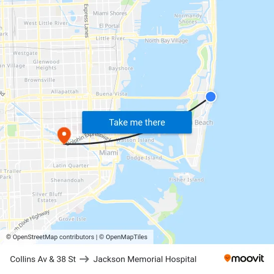 Collins Av & 38 St to Jackson Memorial Hospital map