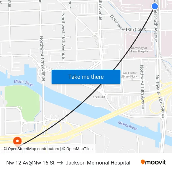 Nw 12 Av@Nw 16 St to Jackson Memorial Hospital map