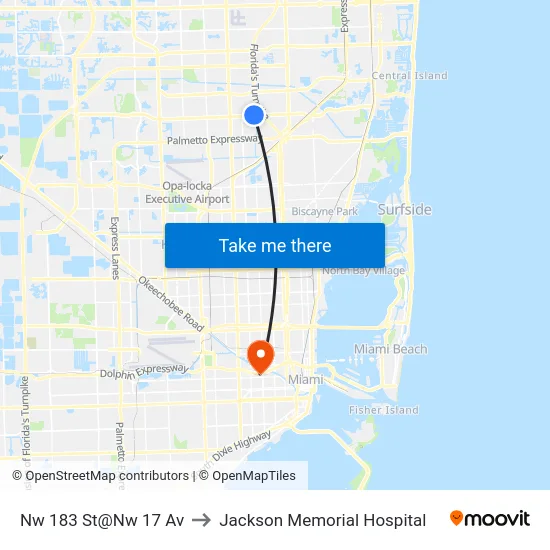 Nw 183 St@Nw 17 Av to Jackson Memorial Hospital map
