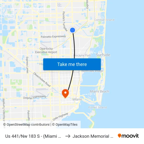 Us 441/Nw 183 S - (Miami Gdn D) (S) to Jackson Memorial Hospital map