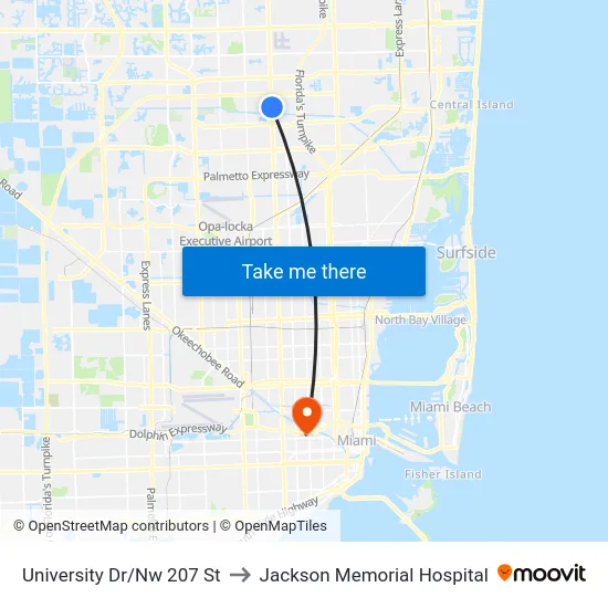 University Dr/Nw 207 St to Jackson Memorial Hospital map
