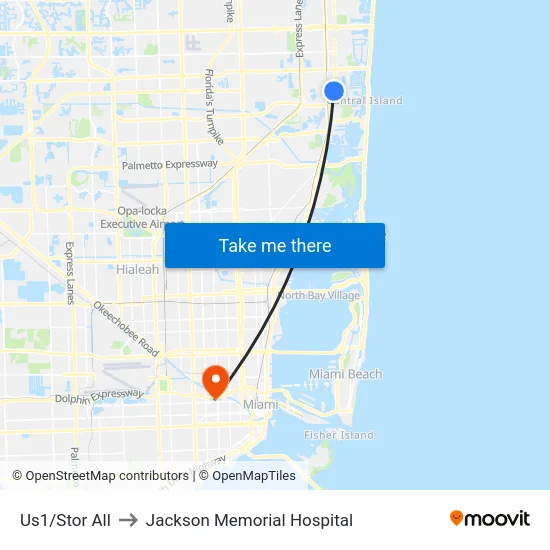 Us1/Stor All to Jackson Memorial Hospital map