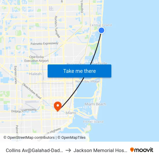 Collins Av@Galahad-Dade Bd to Jackson Memorial Hospital map