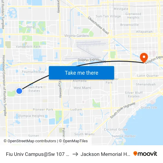 Fiu Univ Campus@Sw 107 Av-17 St to Jackson Memorial Hospital map