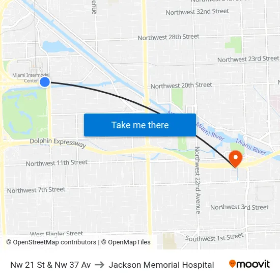 Nw 21 St & Nw 37 Av to Jackson Memorial Hospital map