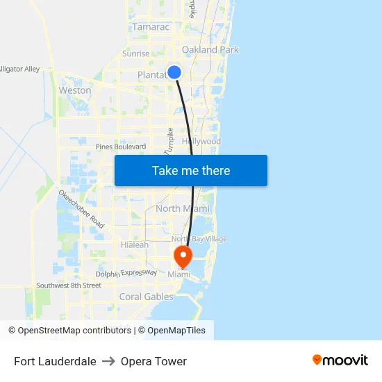 Fort Lauderdale to Opera Tower map