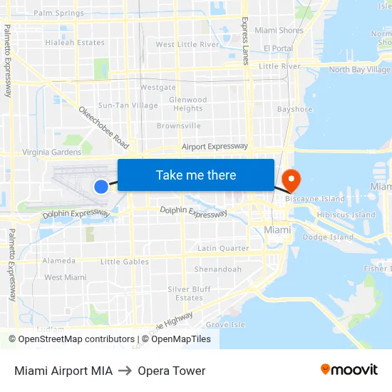 Miami Airport MIA to Opera Tower map
