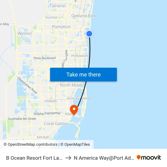 B Ocean Resort Fort Lauderdale to N America Way@Port Admin Bldg map