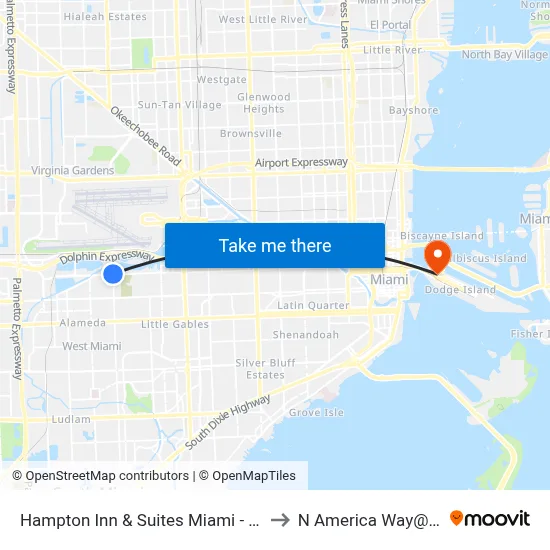 Hampton Inn & Suites Miami - Airport South-Blue Lagoon to N America Way@Port Admin Bldg map