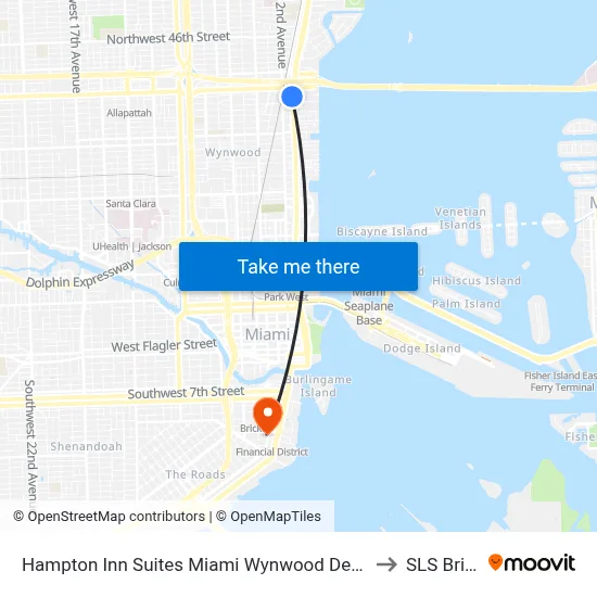 Hampton Inn Suites Miami Wynwood Design District FL to SLS Brickell map