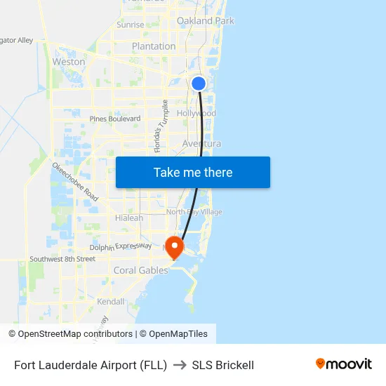 Fort Lauderdale Airport (FLL) to SLS Brickell map