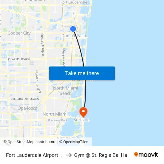 Fort Lauderdale Airport (FLL) to Gym @ St. Regis Bal Harbour map
